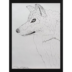 Wolf Ink Drawing on Paper Minimalist Art Hand-Drawn Black & White Wildlife OOAK
